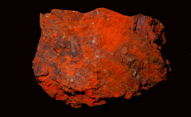 Cinnabar occurs as a vein-filling mineral associated with recent volcanic activity and alkaline hot springs. Cinnabar or cinnabarite red mercury sulfide, native vermilion, is the common ore of mercury. stock photo