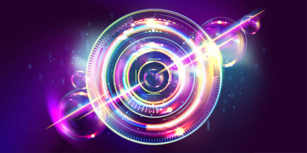 istock Dark retro futuristic art neon abstraction background cosmos new art 3d starry sky glowing galaxy and planets blue circles 1247985641