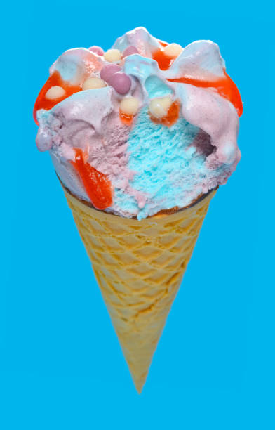 istock side view marshmallow and raspberry flavor ice cream cone with a bite on blue background 1248004994