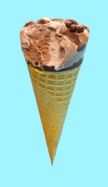 istock angle view fresh chocolate flavor ice cream cone with a bite on a blue background 1248005587
