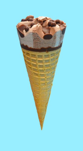 istock side view fresh chocolate flavor ice cream cone on a blue background 1248005624