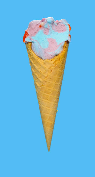 istock side view marshmallow and raspberry flavor ice cream cone with couple of bites on blue background 1248005727