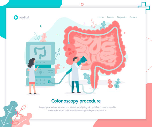 medizinische webseite der koloskopie - darmspiegelung stock-grafiken, -clipart, -cartoons und -symbole