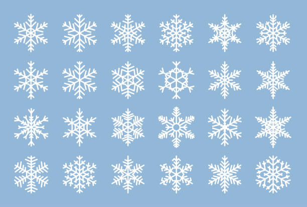 schneeflocken flache ikone winter eis kristallvektor set - ice crystal winter nature ice stock-grafiken, -clipart, -cartoons und -symbole