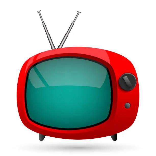 Vector illustration of red cute TV on white background. Vector illustration