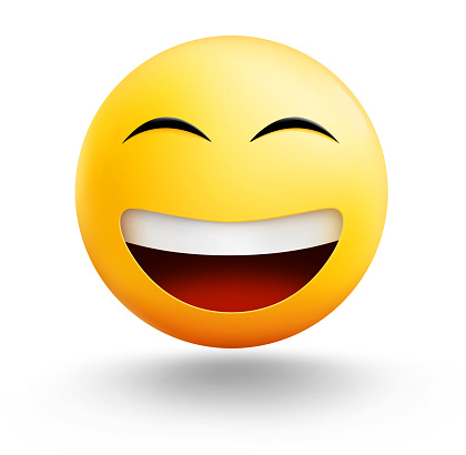 Emoticon laughing 3D illustration isolated on white background.
