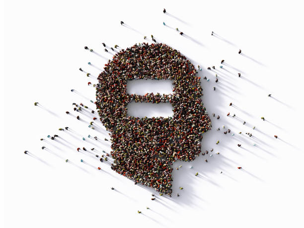 istock Human Head and Equal Sign Formed by Human Crowd on White Background 1248055601