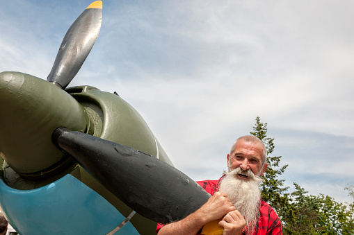 Portrait Senior Man with White Beard on a journey through the Russian rivers,Nizhny Novgorod, Russia