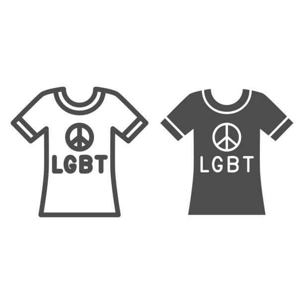 Tshirt With Pacifism Symbol And Text Lgbt Line And Solid Icon Lgbt Concept  Cloth With Lesbian Pride Print Sign On White Background Tshirt Icon In  Outline Style For Mobile Web Vector Graphics