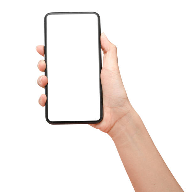 istock Hand holding phone isolated on white background with clipping path. 1248066528