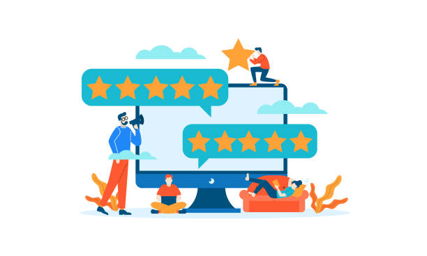 illustrations, cliparts, dessins animés et icônes de achievment star review évaluation personnes donnent des commentaires illustration plate - ranking rank number financial figures