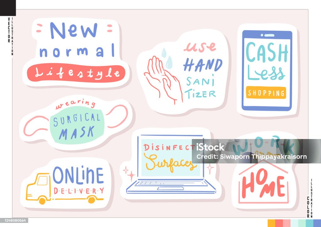 Normal Symbol Sticker New Normal Lifestyle Lettering Sticker Set Stock Illustration ...