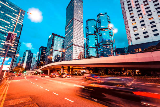 istock Motion blur effect with modern city in background 1248083811