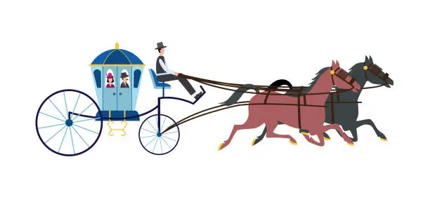 Vector illustration of Vintage carriage or horse coach, brougham, flat vector illustration isolated.