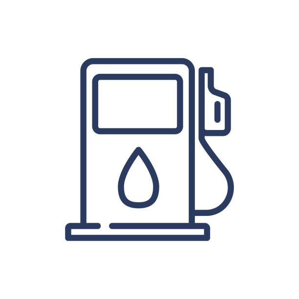 tankstellen-dünnliniensymbol - refueling truck gasoline fuel pump stock-grafiken, -clipart, -cartoons und -symbole