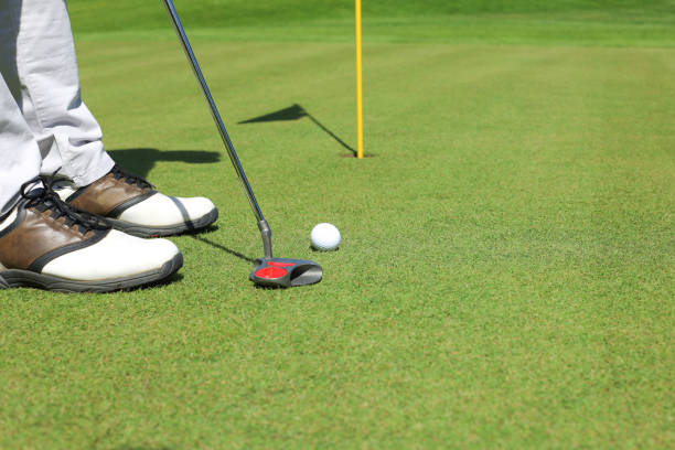 istock Golf approach shot with iron from fairway at sunny day. 1248087978