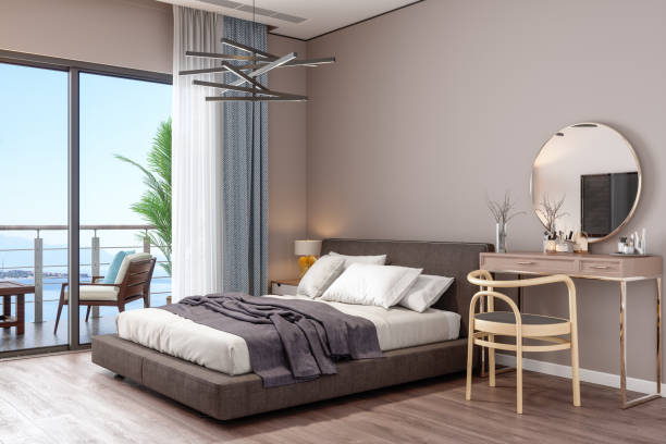 Modern Luxury Bedroom, Makeup Table  and Balcony With Sea View