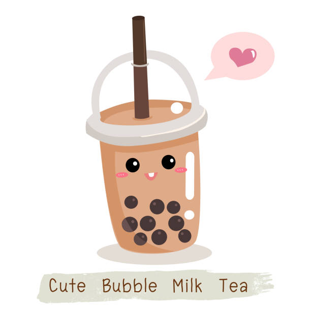 Bubble tea cartoon vector illustration in doodle style. Bubble tea cartoon vector illustration in doodle style. Smiling cute cup on white background. Kawaii character. milk tea logo stock illustrations