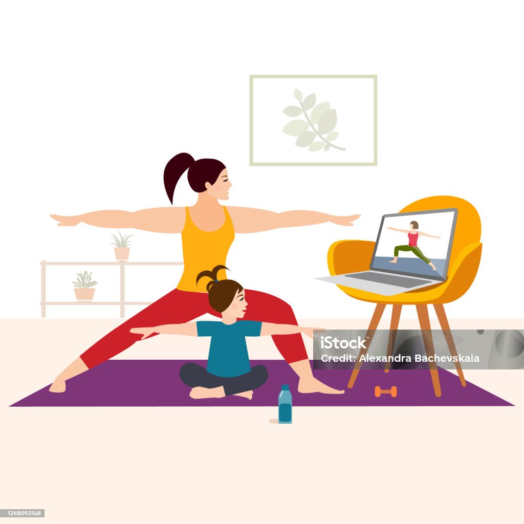 Stay Home Concept Live Stream Internet Education Female Cartoon Character  Practicing Hatha Yoga Woman Doing Workout Indoorgirl Watching Online  Classes On Tv Practicing Yoga Meditation Stock Illustration - Download  Image Now - iStock