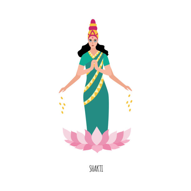 ilustraciones, imágenes clip art, dibujos animados e iconos de stock de diosa india o deidad shakti en flor de loto ilustración vectorial plana aislada. - shakti