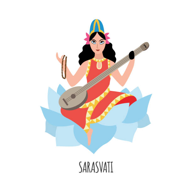 Indian Goddess Of Wisdom Saraswati Character Vector Illustration Isolated  Stock Illustration - Download Image Now - iStock