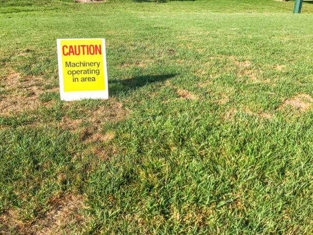 istock Caution sign sitting on the grass of a public park 1248100610
