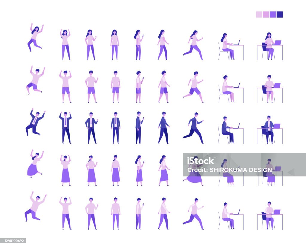 Set Of Various People Character In Different Poses Vector Illustration Full  Length Stock Illustration - Download Image Now - iStock