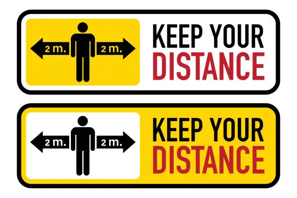 Vector illustration of Social distancing banner. Keep the 2 meter distance. Coronovirus epidemic protective.