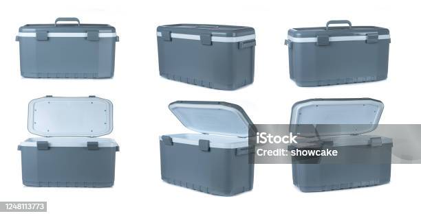 Handheld Grey Refrigerator Isolated On White Background Stock Photo - Download Image Now