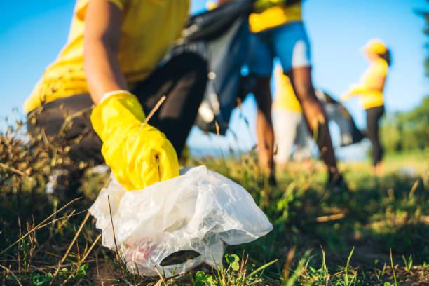People cleaning up garbage in nature