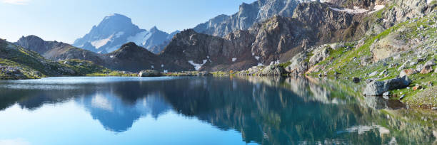 istock Large panorama of a mountain lake, beautiful reflection, Caucasus Mountains 1248117730