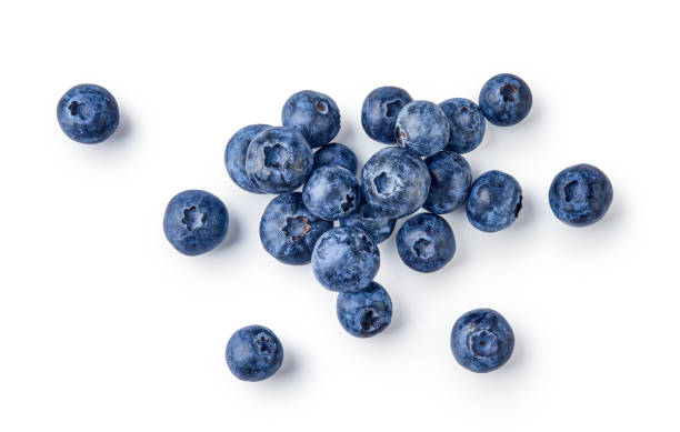 Fresh blueberries isolated on white background. Top vew. stock photo