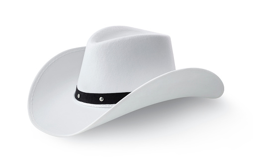 White cowboy hat isolated on white background. Photo with clipping path.