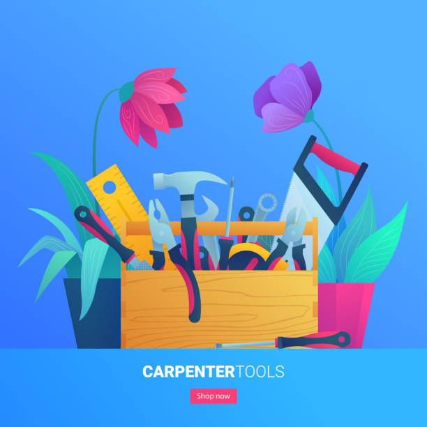 カートゥーンスタイルのカーペンターツールウェブバナー - file extension点のイラスト素材／クリップアート素材／マンガ素材／アイコン素材