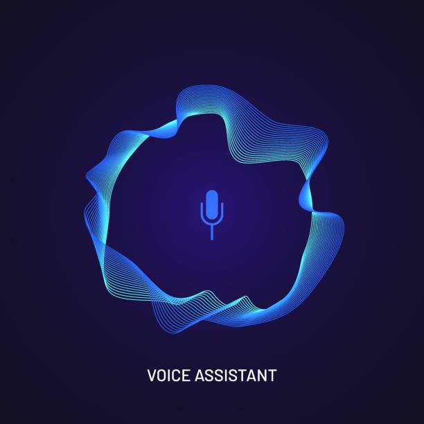 Voice Voice assistant design concept. Microphone in round sound wave frame. microphone borders stock illustrations