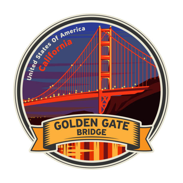 мост золотые ворота на закате в сан-франциско, калифорния - san francisco county golden gate bridge skyline night stock illustrations