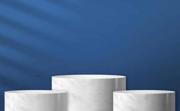 Glossy marble cylinder stand product display two step with yellow color background with light from window for display of product design,Banner for advertise product,3d rendering