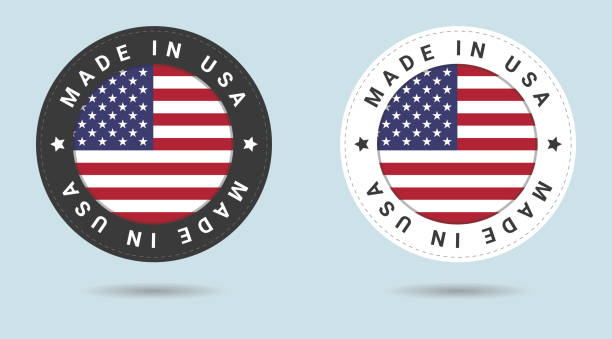 Made in USA collection of ribbon, label, stickers, badge, icon and page curl with USA flag symbol. Made in USA collection of ribbon, label, stickers, badge, icon and page curl with USA flag symbol. trailer home stock illustrations