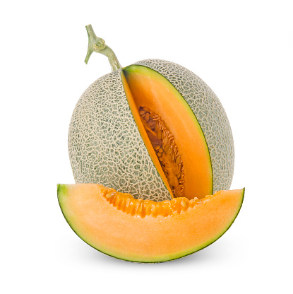 melon or cantaloupe with seeds isolated on white background