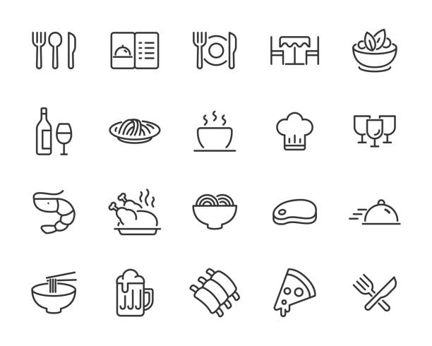 ilustrações de stock, clip art, desenhos animados e ícones de set of restaurant icons, food menu, drinks menu - main course