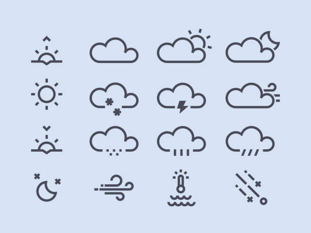 ilustrações de stock, clip art, desenhos animados e ícones de weather flat design set - clear sky sky sunny day isolated