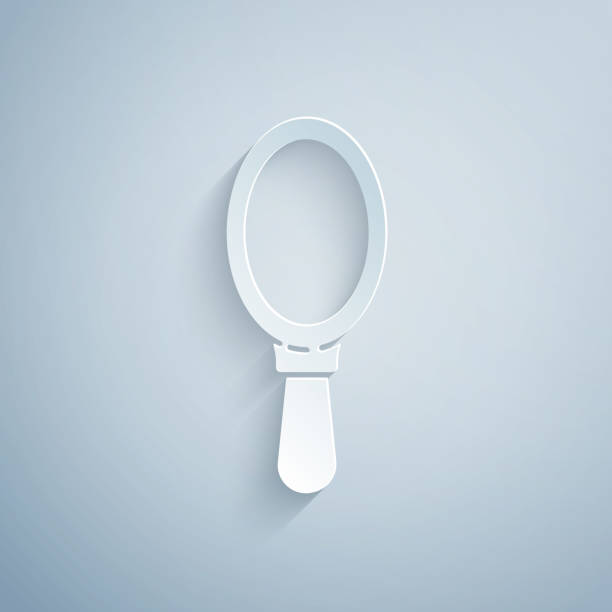 istock Paper cut Hand mirror icon isolated on grey background. Paper art style. Vector Illustration 1248140758