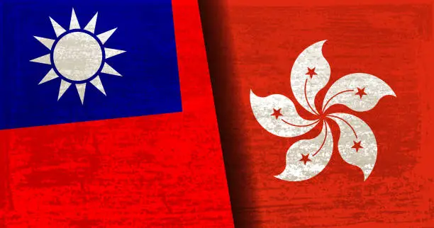 Vector illustration of Relations between Hong Kong and Taiwan with grunge textured background