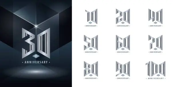 Vector illustration of Set of 10 to 100 Anniversary logotype design, Years Celebrate Anniversary Logo