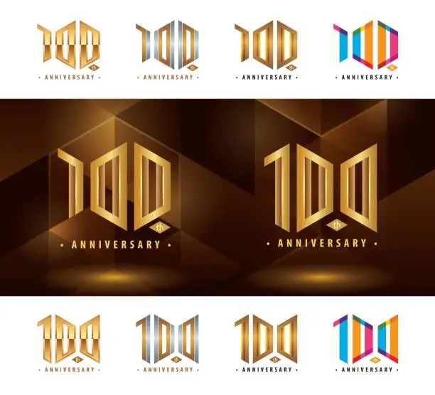 Vector illustration of Set of 100th Anniversary logotype design, Hundred years Celebrate Anniversary Logo