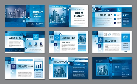 Presentation Templates, Abstract Geometric Pixel Background vector Template Brochures, Business ideas, Infographic elements Template design set for Present, flyer, leaflet, Booklet, invitation card, annual report.