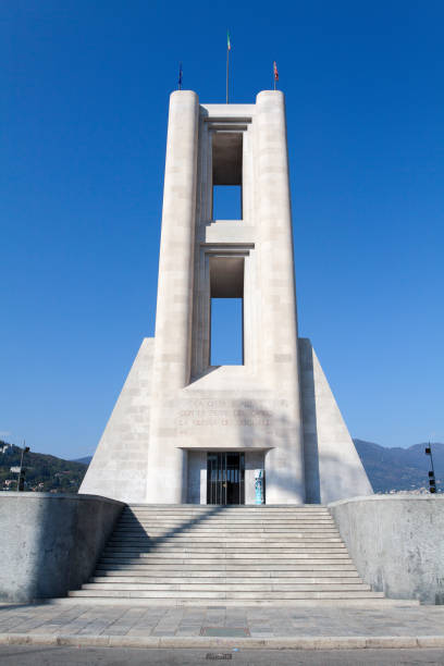 Futuristic Como World War I Memorial at lako Como in Italy. Made in 1931 by Giuseppe Terragni and his brother inspired by modern arts of Antonio Sant'Elia