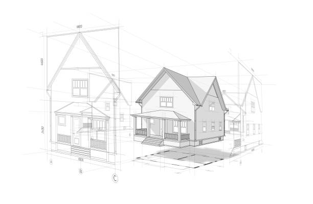istock Architectural project of a house 3d drawing in sketch on a white background 1248166819