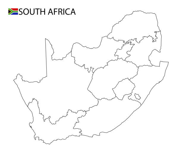карта южной африки, черно-белые подробные наброски регионов страны. - south africa map africa durban stock illustrations