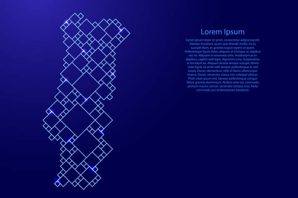 다른 크기와 빛나는 공간 별의 사각형의 격자에서 파란색 패턴에서 포르투갈지도. 벡터 그림입니다. - chart star shape square shape symbol stock illustrations